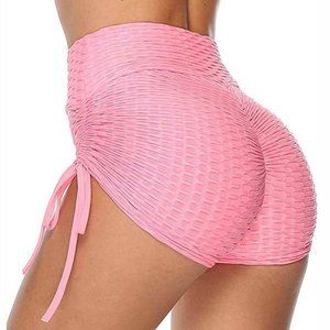 High Rise NWOT Yoga Short Wide Waistband Ruched Shorts Hides tummy flab - Pink